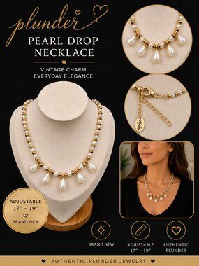 Plunder Gold and White Pearl Drop Necklace